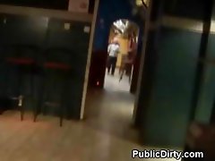 Hot Brunette Sucks Cock In Public Bar For Cash