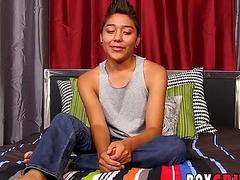 Latino twink Brycen Russell interviewed jerking and cumshot