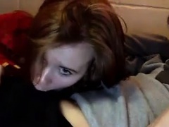 Redhead Girl sucks his BF dick on Cam