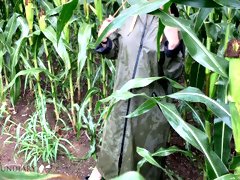 German couple have fun public nature sex cornfield risk get caught raincoat