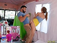 Fucking in a food truck with a beautiful skinny slut