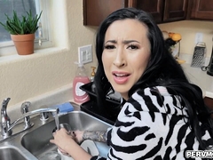 Eating stepmoms ass from behind while washing dishes