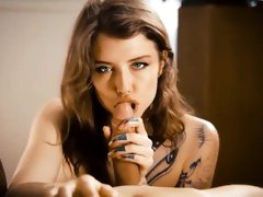 Inked teen cutie with perky tits is addicted to cock and cum