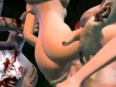 Foxy 3D cartoon babe getting gang banged by zombies