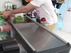 Lucky dude fucks two slutty cashiers in a shop